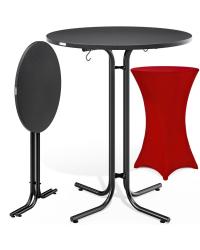 Stehtisch Grau Ø80cm mit Husse Bordeaux